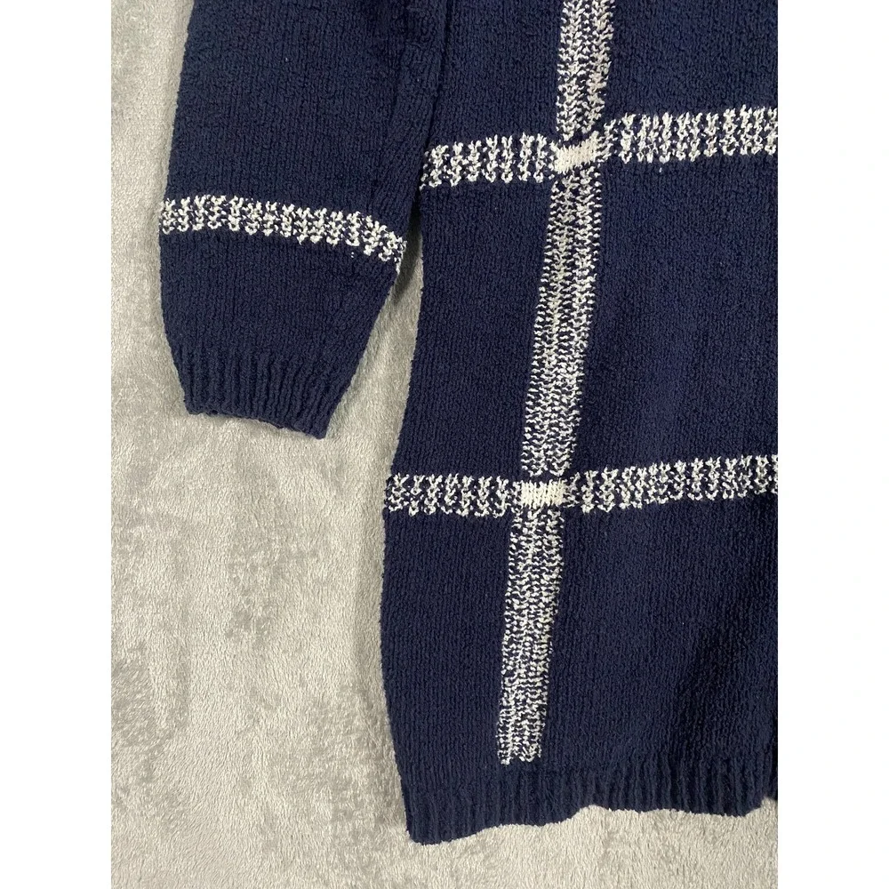 Vintage Liz & Co Sweater Womens Medium Navy Windowpane Tunic Classic Preppy‎